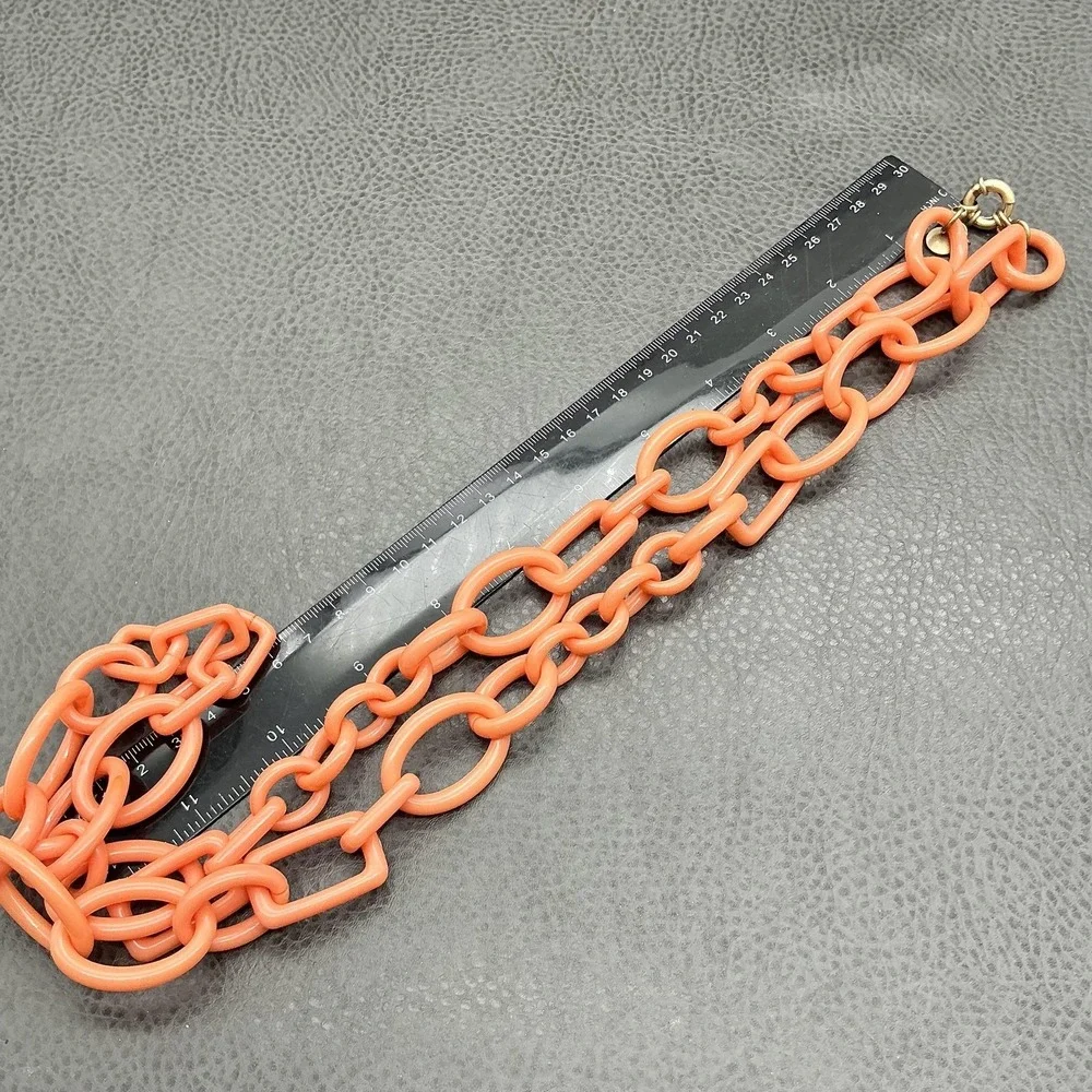 J. Crew Necklace Chain Link Womens Coral Orange Resin Gold Tone Chunky Statement